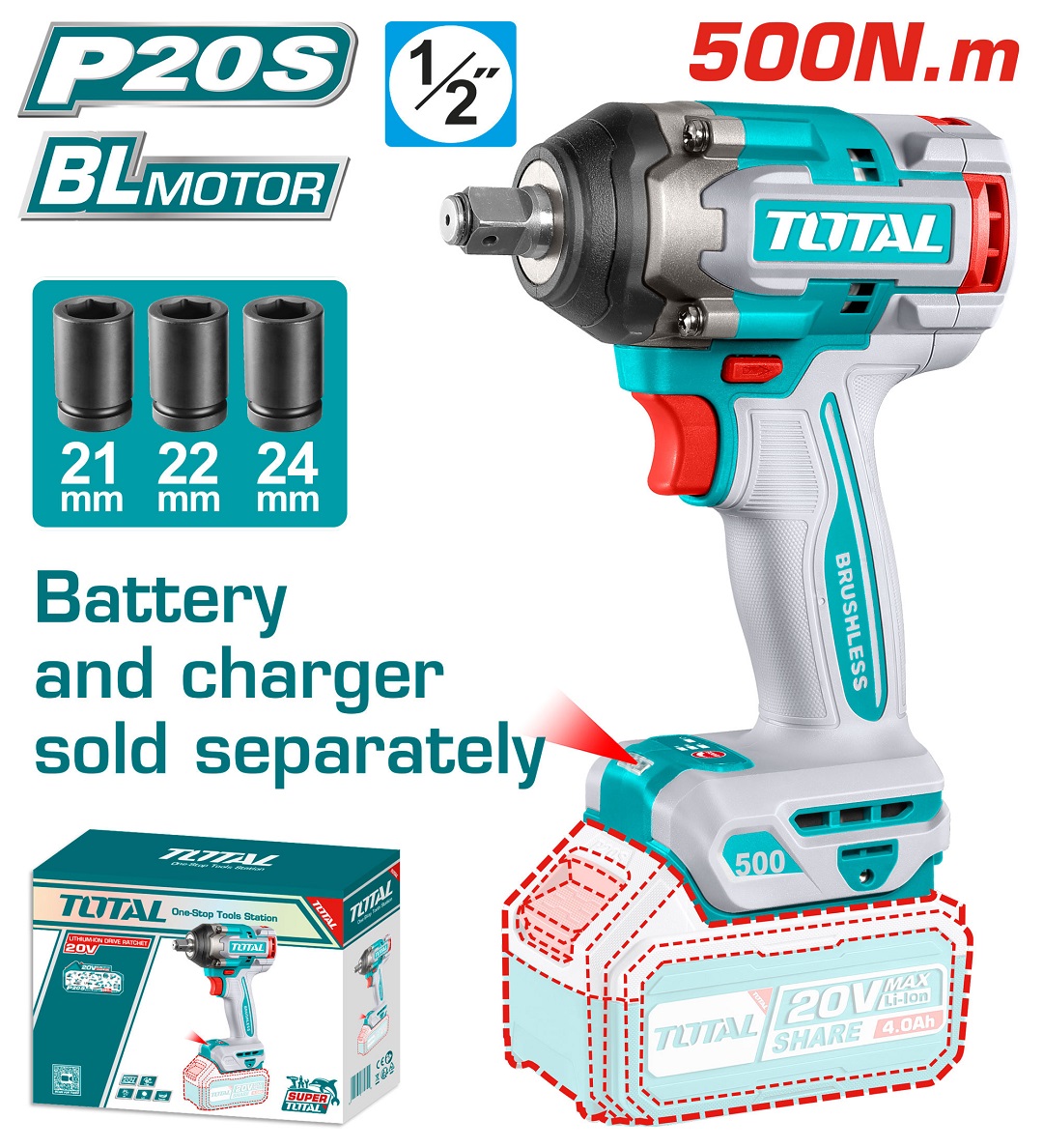 Llave De Impacto Total 20v 500nm