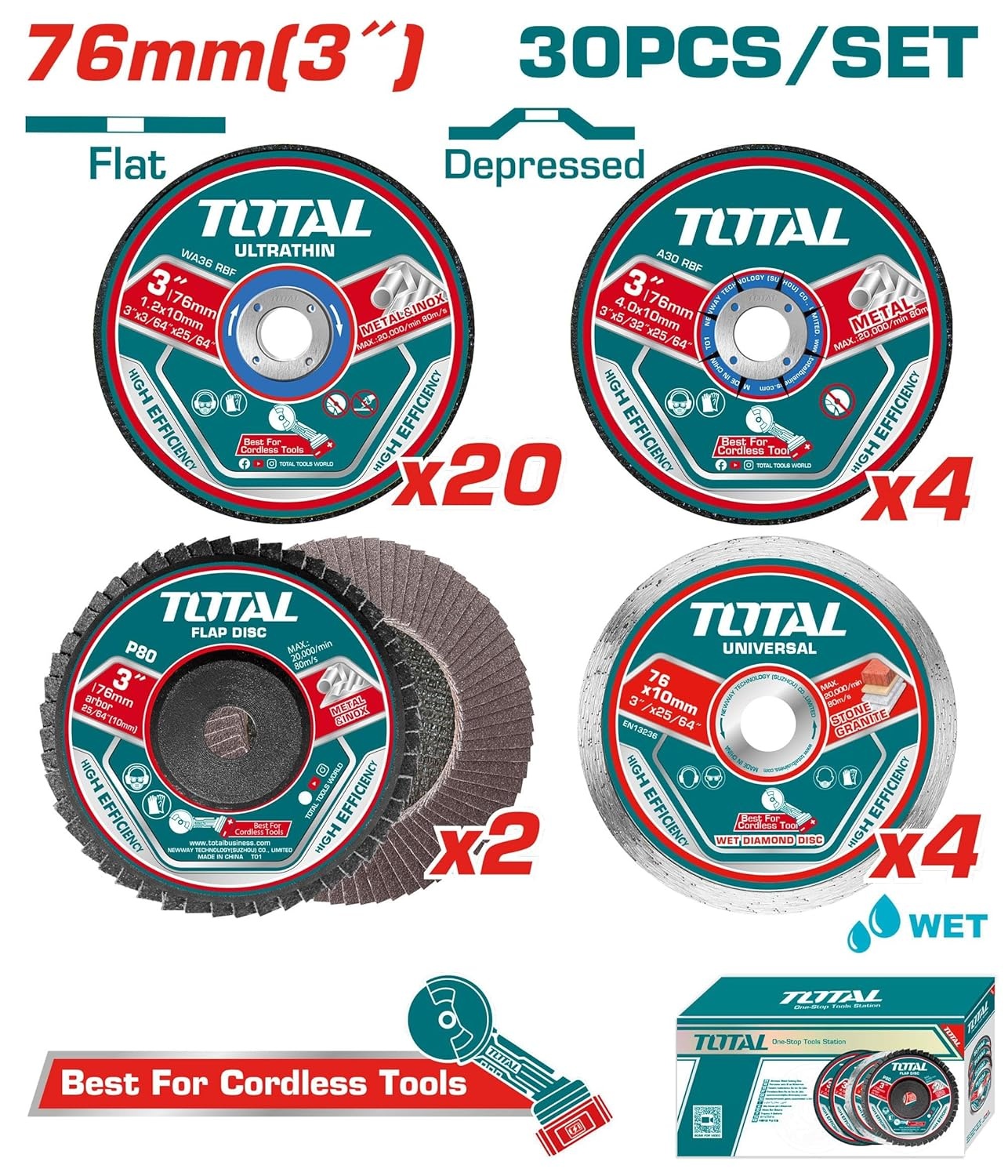 Set Disco Abrasivo Total 76mm  Corte Y Desgaste
