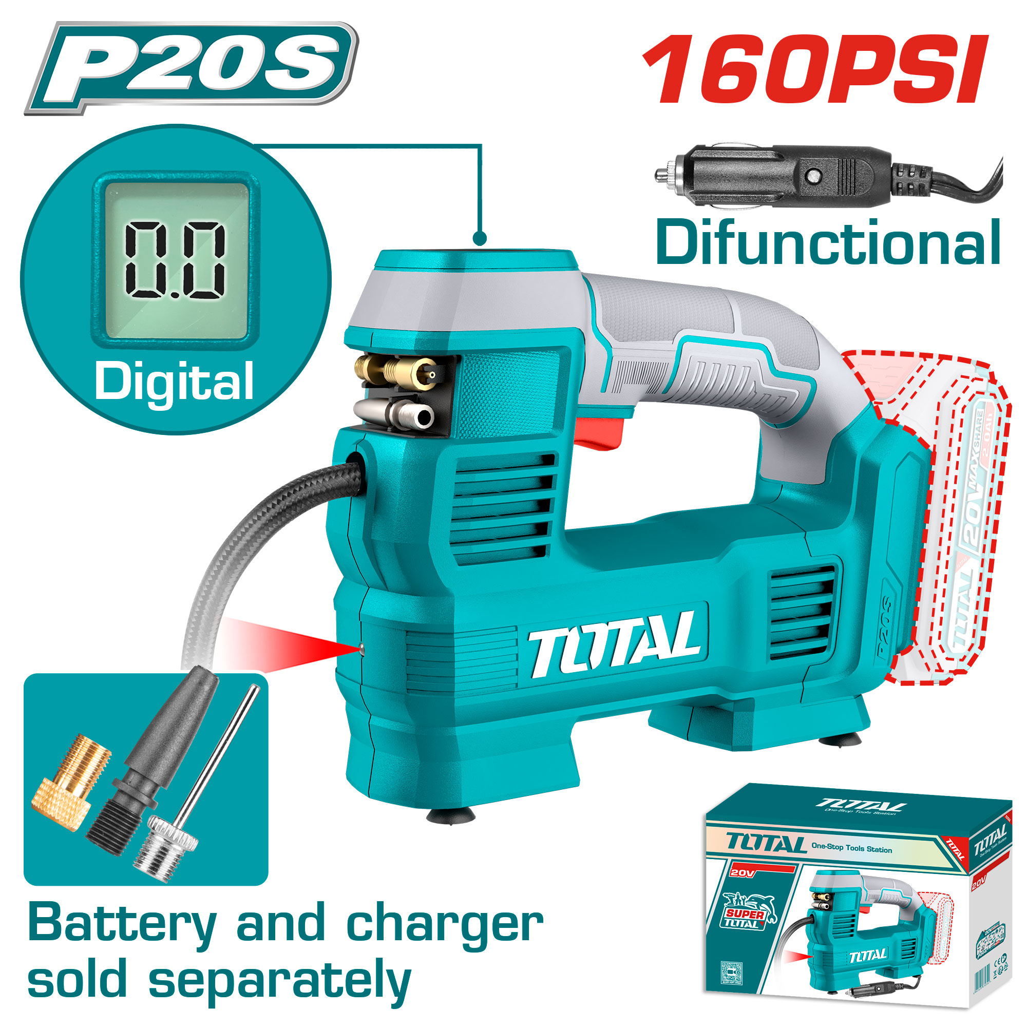 Mini Compresor Total 160 Psi 20v